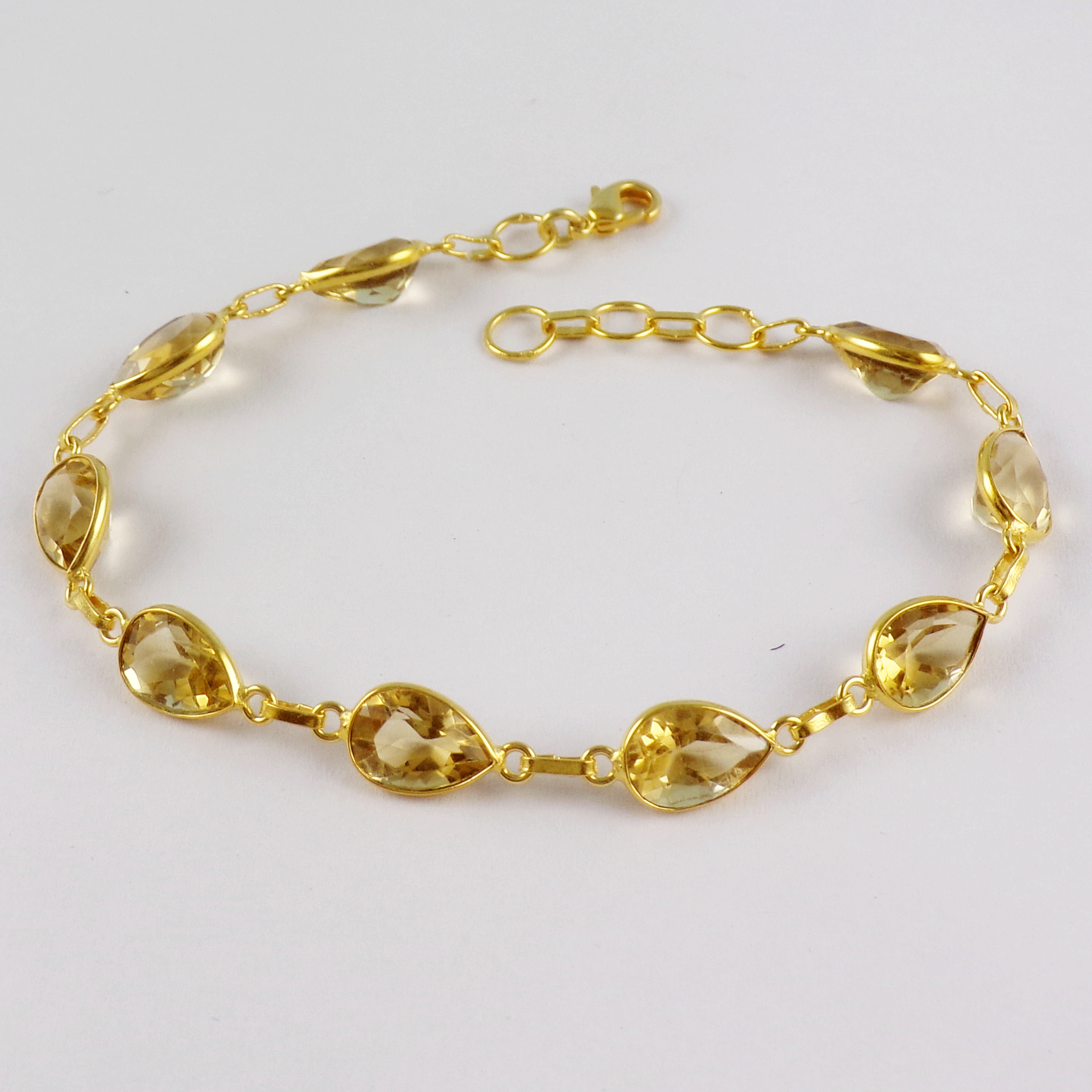 Stunning Citrine Brass Bracelet K - BZB999 18K Gold Plated Cut Pear Shape 7x9mm Bezel Setting Brass Bracelet